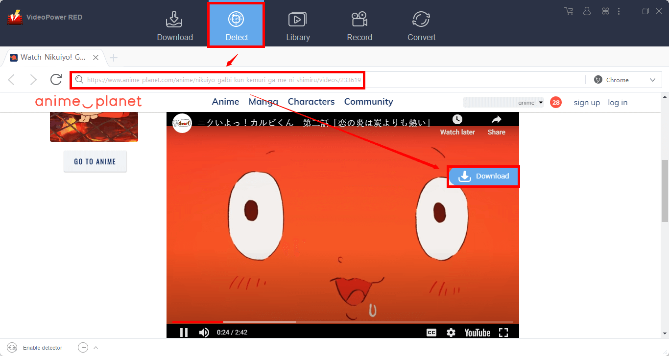 Download Anime-Planet Videos, embedded browser