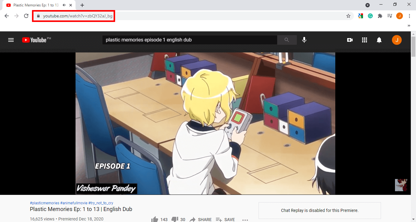 YouTubeからアニメをダウンロードし、URLをコピーします